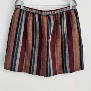 GARNET HILL Essential Linen Pull-On Skirt Mini in Harvest Stripe Sz Large